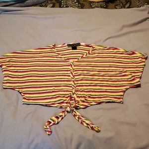 Polly & Esther striped crop tie-front sweater XL